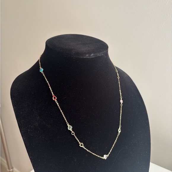 Gold Multi-Color Heart Station Necklace - Women Jewelry - Picture 4 of 6